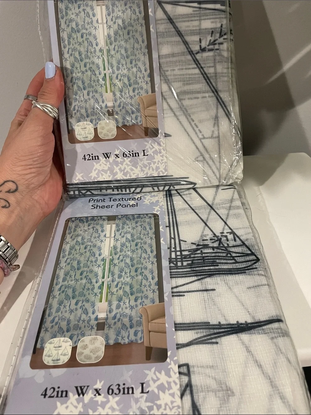 Boat Print Sheer Panel Curtains - Set of 2